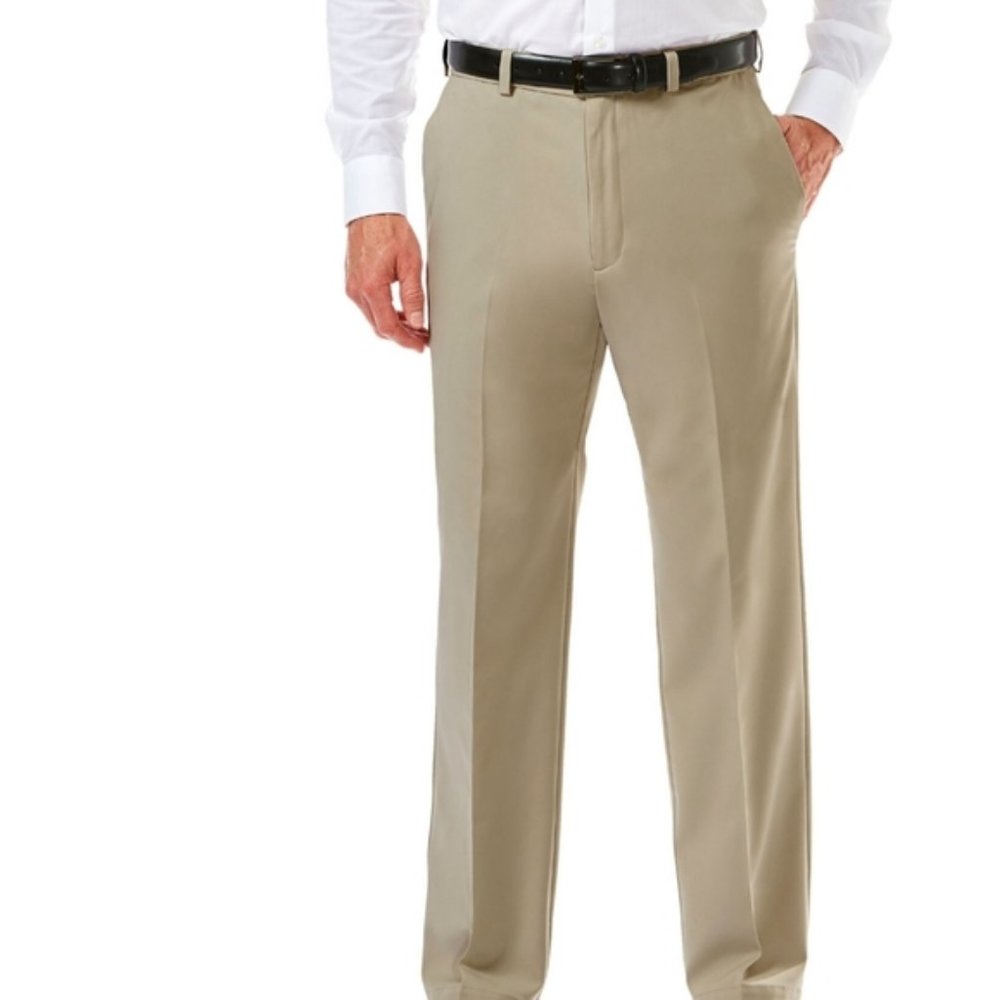 Haggar Cool Pro Tan Flat Front Pants Size W40 L30